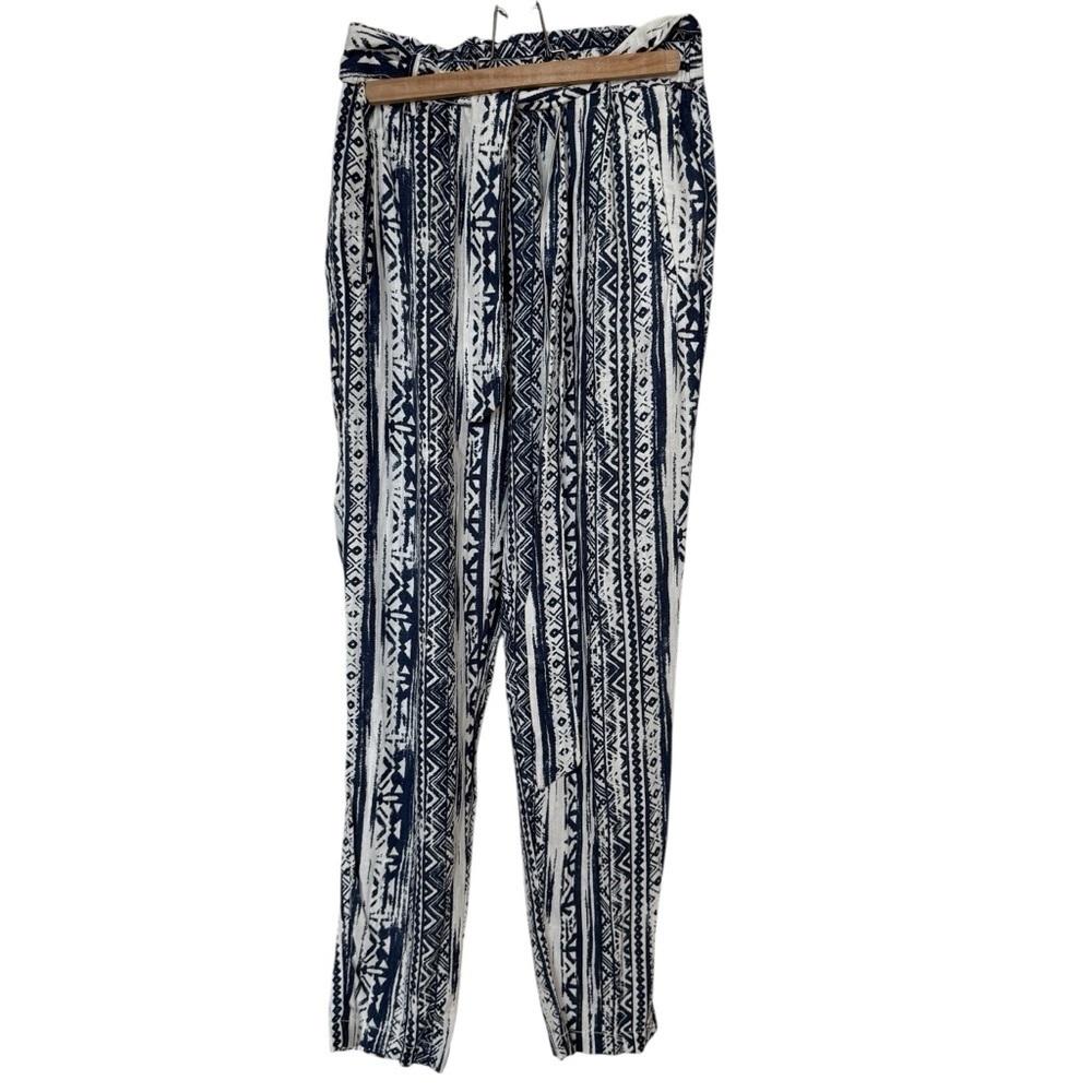 Cali 1850 Women's Linen Blend Paperbag Pants M High-Waisted Tie Belt Pockets - Picture 3 of 12